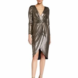 Aidan by Aidan Mattox Foiled Jersey Draped Long-Sleeve Dress